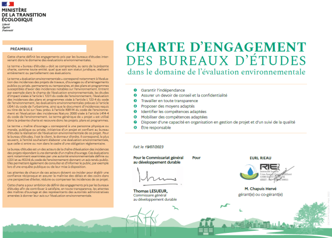 Extrait de la charte d'engagement des bureaux d'études dans le domaine de l'évaluation environnementale